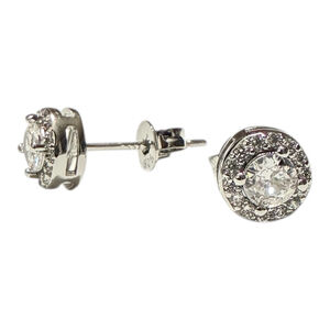 925 Silver Marked Round Halo Stud Earrings & Backing Sparkle Shine Rhinestones